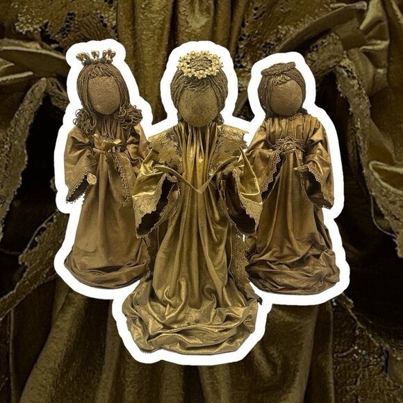 MCM Gold Angels Materials Starched and Hand Painted Antique Gold Set of 3 VTG - Picture 3 of 16